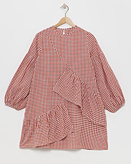 Native Youth Gingham Smock Raglan Mini Dress With Cut Away Back