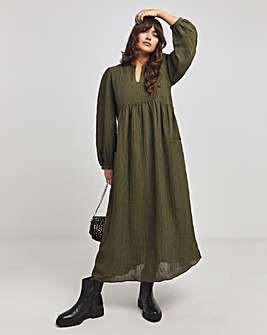 Native Youth Tonal Stripe Smock Maxi Dress With Oversized Pockets