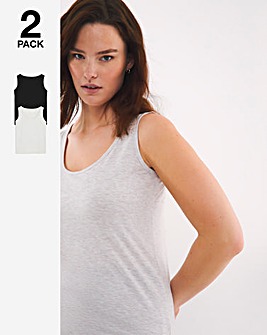 2 Pack Thermal Vest Tops - Black/Oatmeal