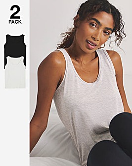 Pretty Secrets (2 Pack) Thermal Vest Tops Black/Oatmeal