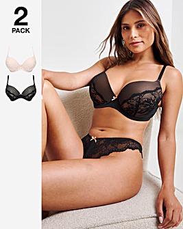 2 Pack Padded Boost Lace Plunge Bras B-F