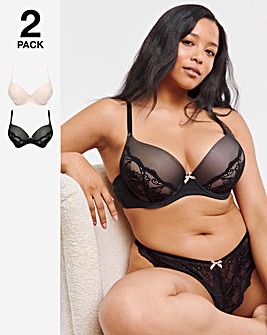 2 Pack Padded Boost Lace Plunge Bras B-F