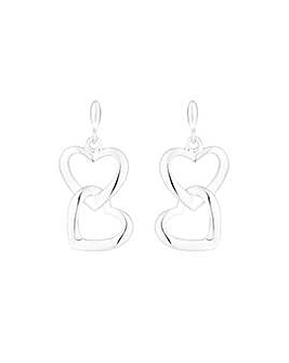 Simply Silver Sterling Silver 925 Polished Open Double Drop Heart Earrings