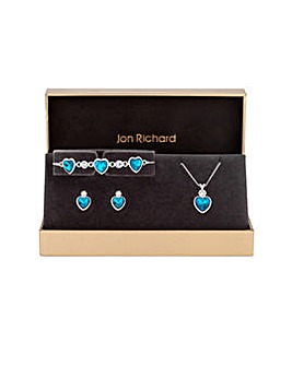 Jon Richard Silver Plated Aqua Heart Trio Set - Gift Boxed