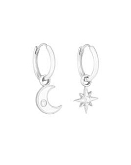 Simply Silver Sterling Silver 925 Celestial Mis Match Earrings