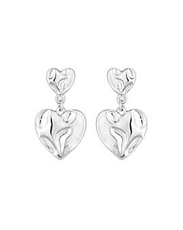 Mood Recycled Silver Polished Fluid Heart Double Drop Earrings