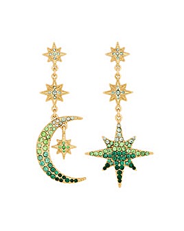 Mood Gold Green Ombre Star and Moon Mismatch Drop Earrings
