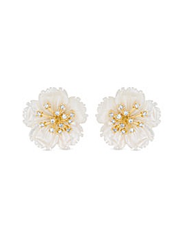 Jon Richard Gold Plated Mother Of Pearl And Cubic Zirconia Flower Stud Earrings