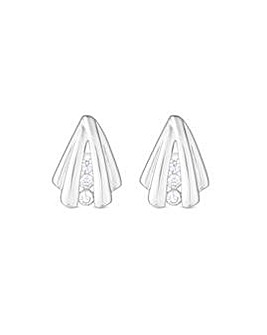 Simply Silver Sterling Silver 925 Polished And Cubic Zirconia Shell Earrings