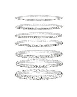 Mood Silver Crystal Mixed Stone Stretch Bracelets - Pack of 7