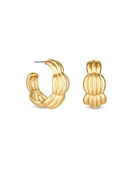 Mood Recycled Gold Polished Tapered Ribbed Hoop Earrings