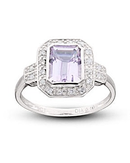 9ct White Gold Amethyst & Dia Ring