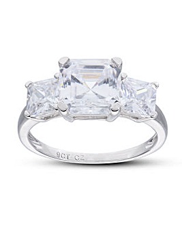 9ct White Gold Cubic Zirconia Trilogy  Ring