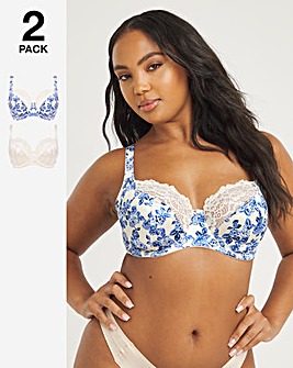Pretty Secrets Laura 2 Pack Navy/White Full Cup Wired Bras