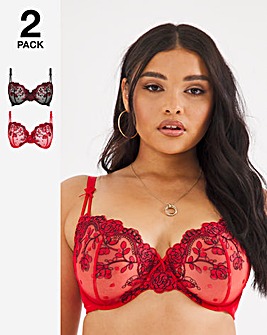 2 Pack Emily Everyday Embroidered Balcony Bras