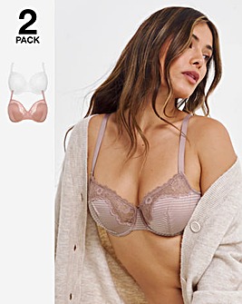 2 Pack Phoebe Everyday Stripe Non Padded Wired Balcony Bras B-F