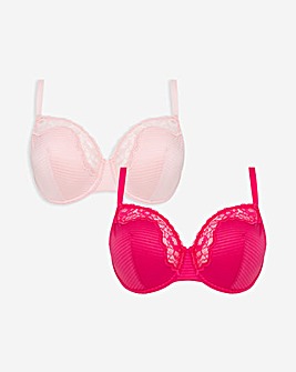 2 Pack Phoebe Everyday Stripe Non Padded Wired Balcony Bras B-F