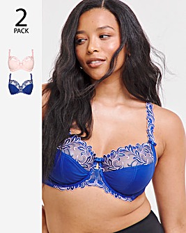 Pretty Secrets 2 Pack Flora Embroidered Full Cup Wired Black/White Bras