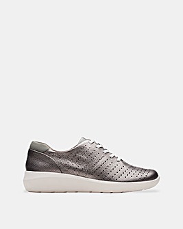Clarks Kayleigh Aster Pewter Leather Sneaker Standard Fit
