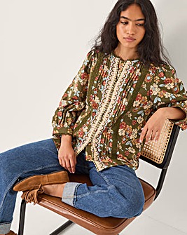 Monsoon Olive Floral Print Jersey Shirt