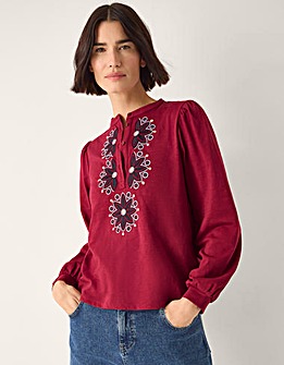 Monsoon Esme Embroidered Jersey Blouse