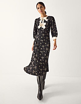 Monsoon Dotty Floral Jersey Midi Dress