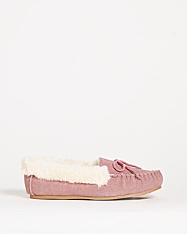 Suede Moccasin Slippers Wide E Fit