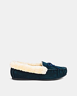 Fiora Suede Moccasin Slippers Extra Wide EEE Fit