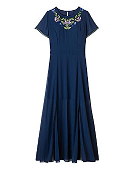 Midnight Blue Beaded Split Detail Maxi Dress