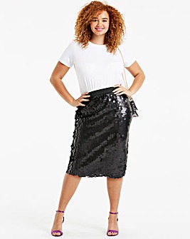 Black Disc Sequin Pencil Skirt