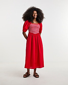 Red Shirred Dress