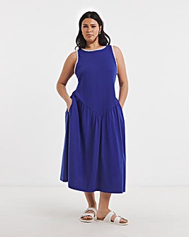Jersey Mix Midi Dress With Whipstitch