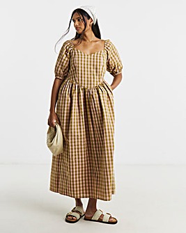 Gingham Seersucker Midi Dress