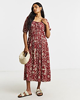 Crinkle Drop Waist Midi Dress