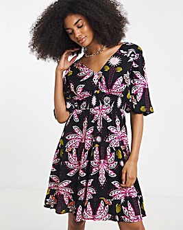 Crinkle Shirred Waist Skater Dress