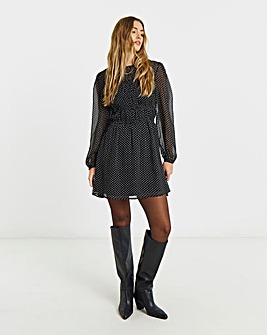 Spot Print Shirred Dress