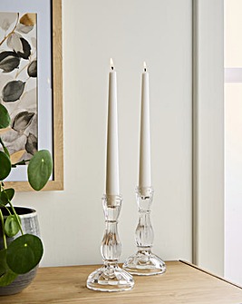 Set of 2 Pressed Glass Candle Holders