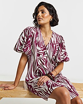 Printed Linen Button Up Shift Dress