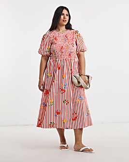 Asymmetric Shirred Midi Dress