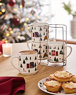 Joyful Winter Set of 4 Stacking Mugs