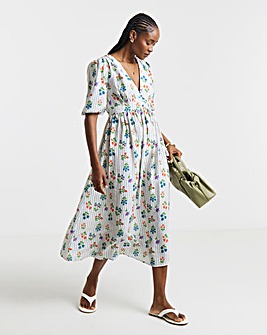 Floral And Stripe Print Waist Detail Midi Dress