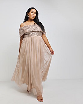 Maya Bardot Sequin Embellishment Tulle Maxi Dress