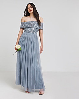 Maya Bardot Sequin Embellishment Tulle Maxi Dress