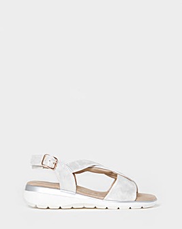 Cushion Walk White Shimmer Cross Strap Buckle Sandals - Extra Wide Fit (EEE)