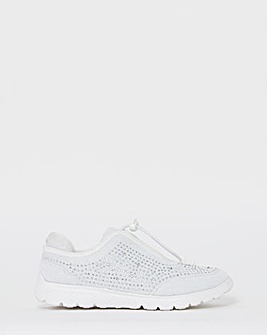 Cushion Walk White Sparkle Diamante Toggle Trainers - Wide Fit (E)