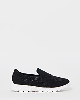 Cushion Walk Black Sparkle Arch Slip-On Trainers - Wide Fit (E)