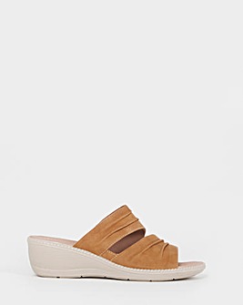 Cushion Walk Tan Ruched Wedge Mules - Wide Fit (E)