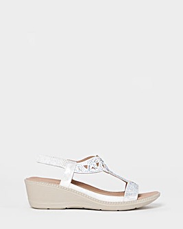 Cushion Walk White/Silver Embellished Wedges - Extra Wide Fit (EEE)