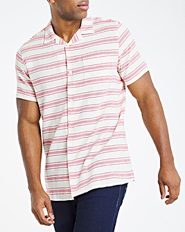 Red and Ecru Revere Collar Horizontal Stripe Shirt Long