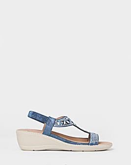 Cushion Walk Metallic Navy Embellished Wedges - Wide Fit (E)